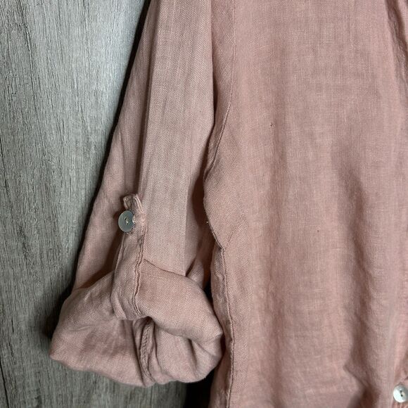 Meo Meli Linen Top Large Button Down Long Sleeves Front Tie Boho Lagenlook - Picture 4 of 6